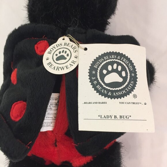 New Boyds Bears Ladybug Bear 91775 Plush Stuffed 9" Black Red Lady B Bug Jointed - Picture 7 of 13